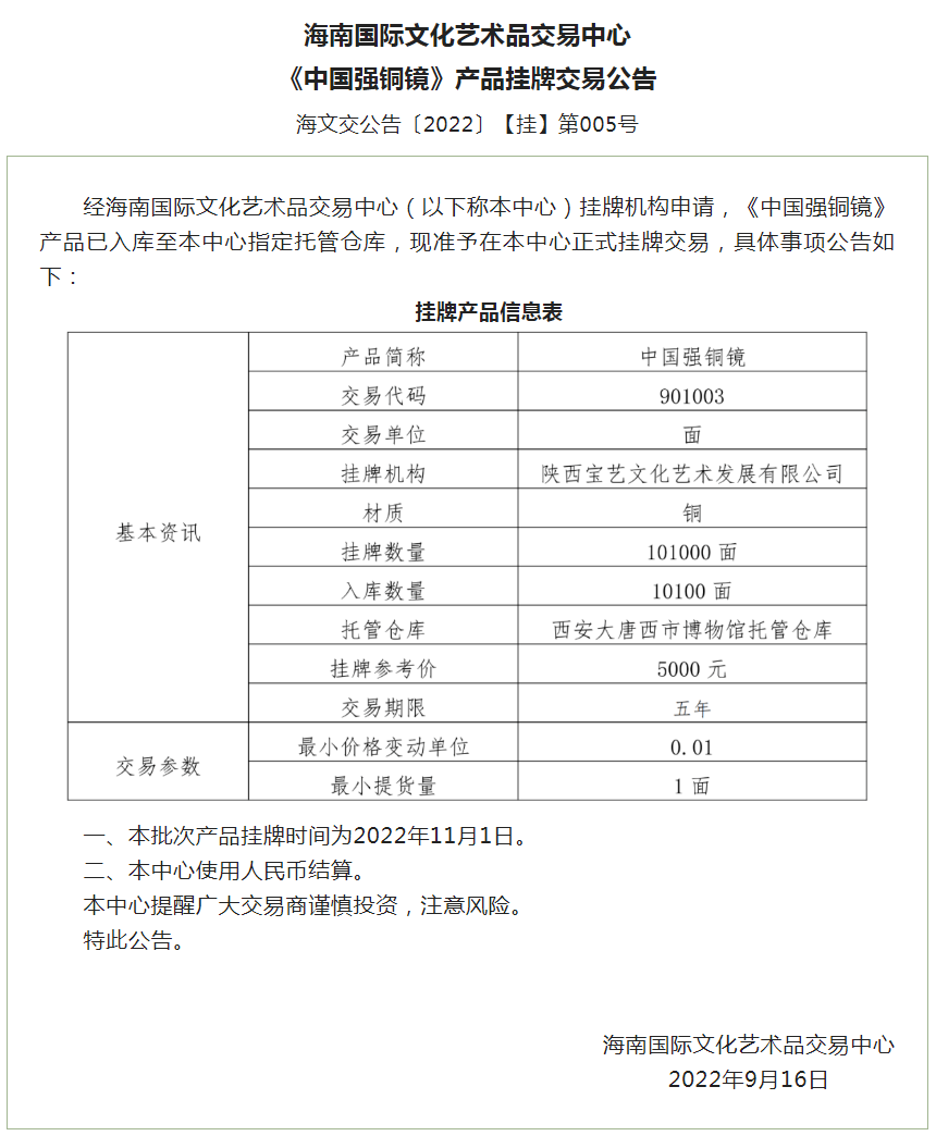“人民昌、中国强”宝镜挂牌公告及相关介绍