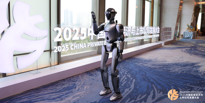 人形机器人灵宝CASBOT 02在会场外与嘉宾互动交流